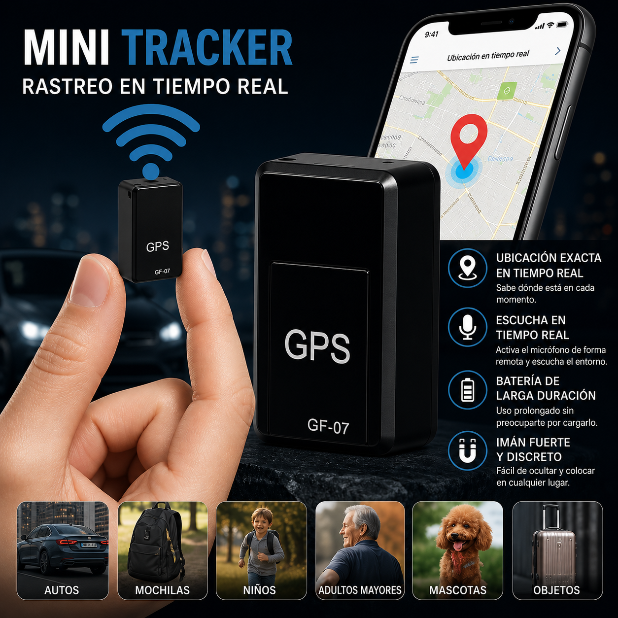 🚨 Rastreador GPS Portátil con Micrófono Oculto y Seguimiento Preciso